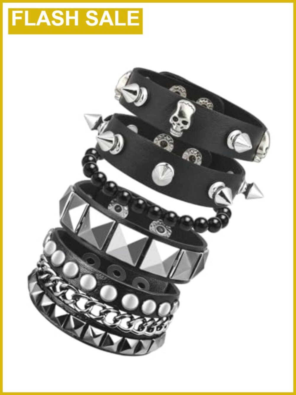 Leather Studded Punk Bracelet Set Adjustable Snap Clasps Grunge Stackable